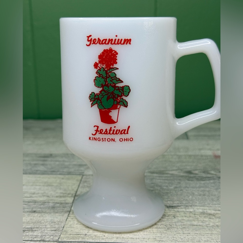 Geranium Festival in Kingston, Ohio Milk Glass pedestal mug